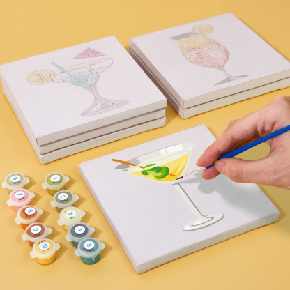 6 pieces, summer beverage desktop accessories digital mini painted set, 15x15cm/5.9x5.9 inches, handmade for family leisure, perfect gift for friends and family.