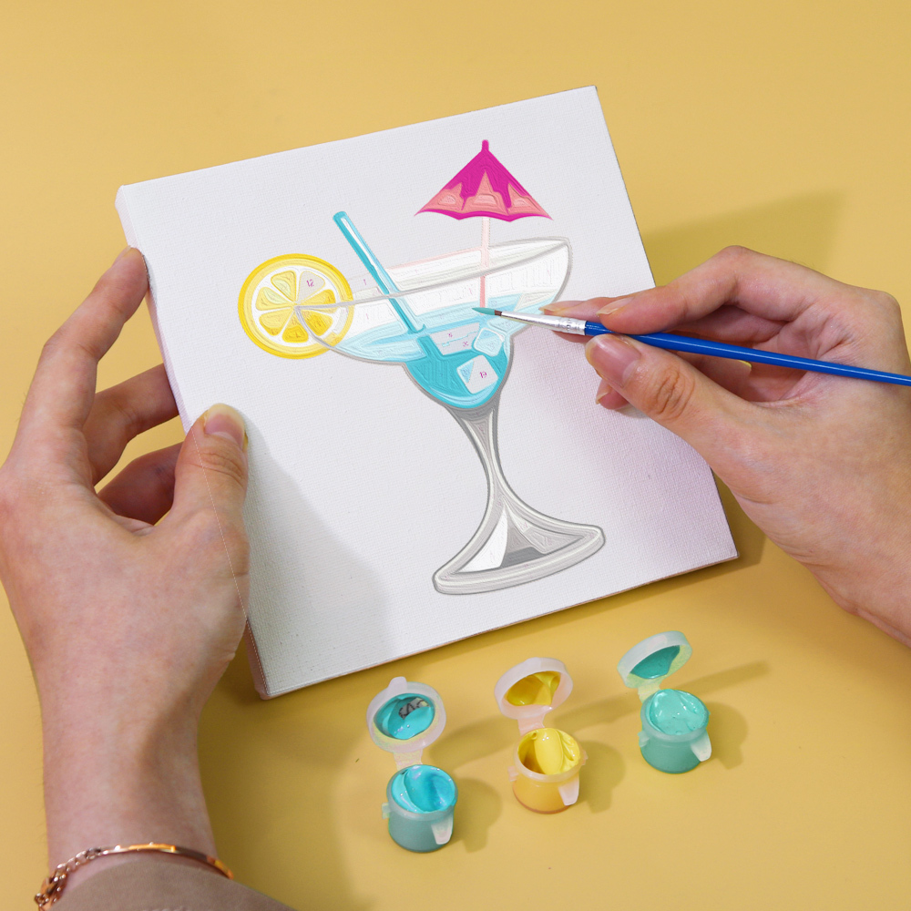6 pieces, summer beverage desktop accessories digital mini painted set, 15x15cm/5.9x5.9 inches, handmade for family leisure, perfect gift for friends and family.