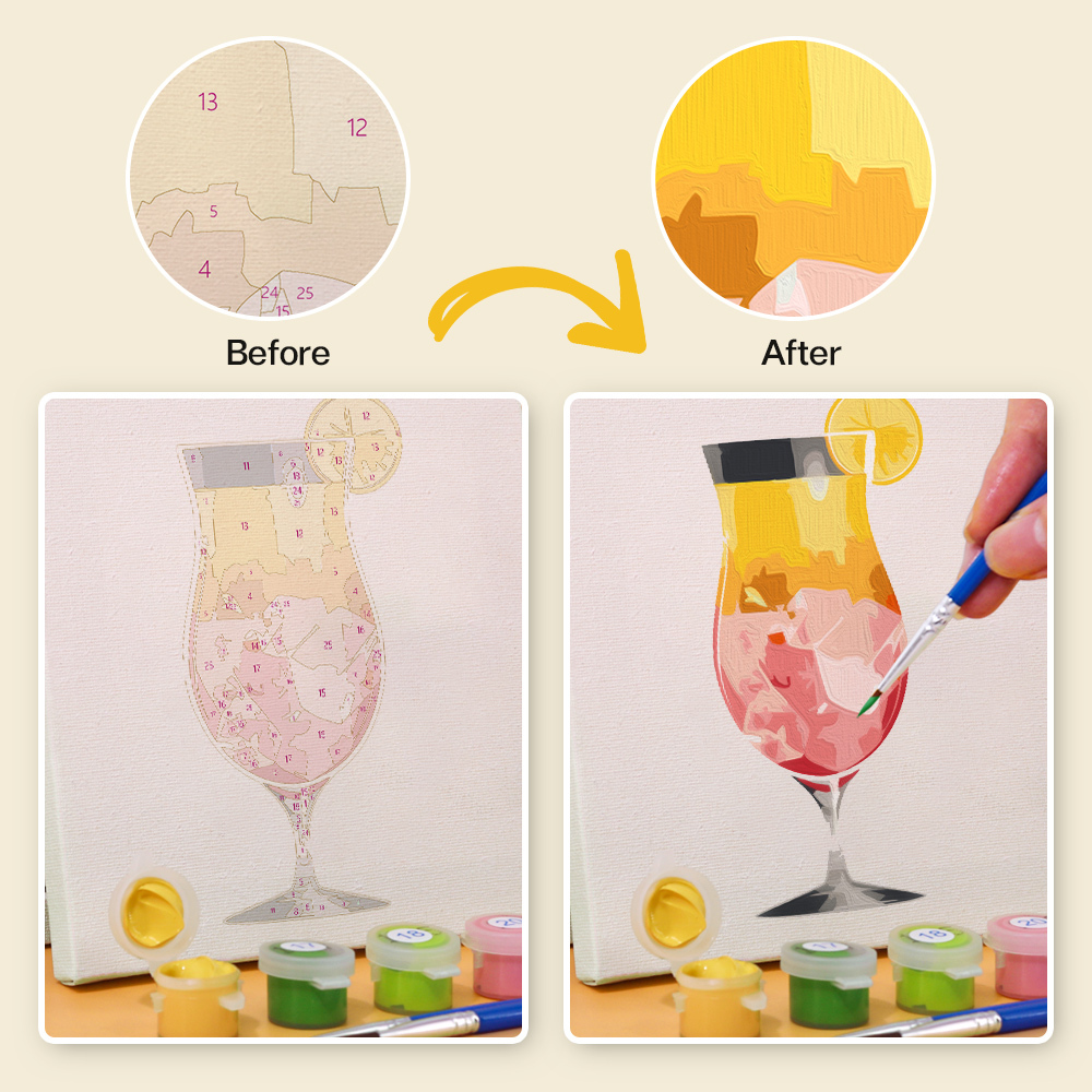 6 pieces, summer beverage desktop accessories digital mini painted set, 15x15cm/5.9x5.9 inches, handmade for family leisure, perfect gift for friends and family.