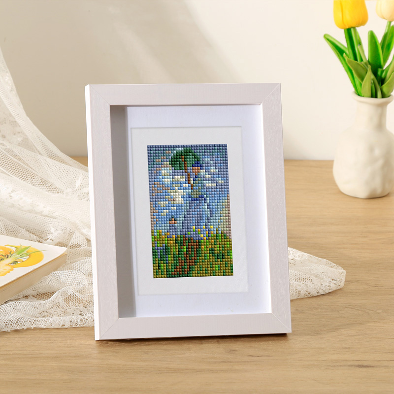 Frameless, mini diamond painting, creative mini diamond painting on the entrance flower house desktop, creative simple pattern diamond painting, 12 pcs, 5.9 X7 inches.