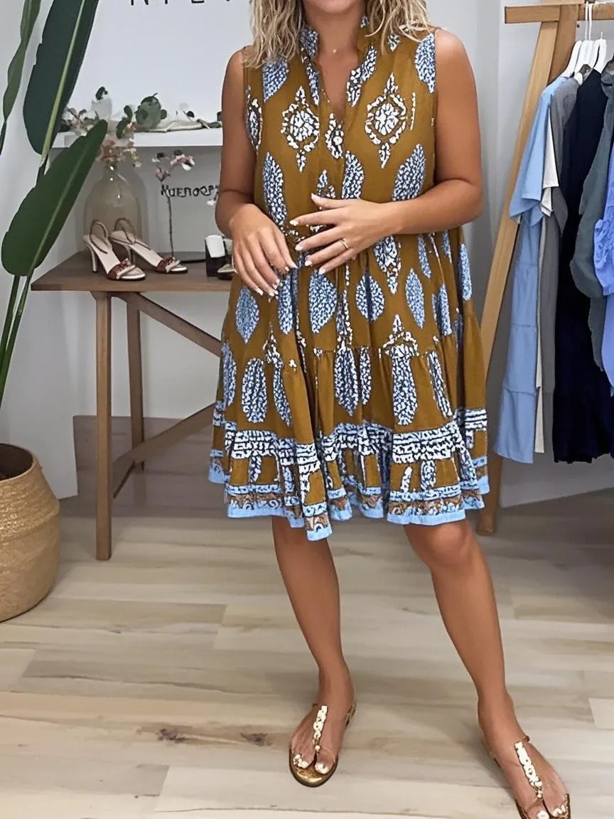 Women's V-neck Printed Short Dress
