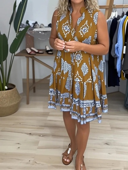 Women's V-neck Printed Short Dress