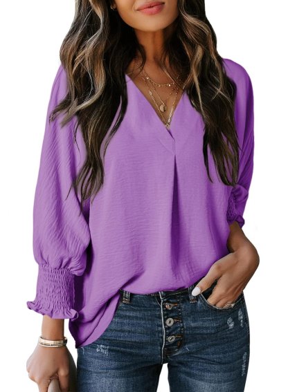 ⏰Hot Sale-Womens Casual 3/4 Sleeve V Neck Loose Fit Basic Tees