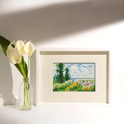 Frameless, mini diamond painting, creative mini diamond painting on the entrance flower house desktop, creative simple pattern diamond painting, 12 pcs, 5.9 X7 inches.
