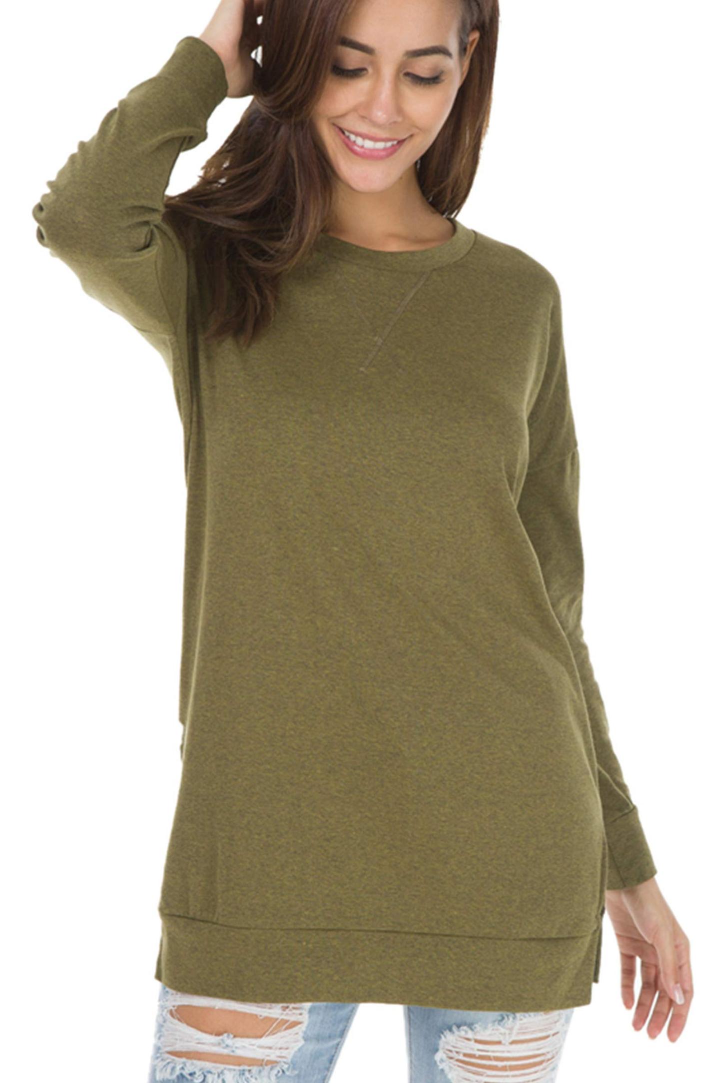 New Long Sleeve Side Slit Loose Tops (Buy 3 Free Shipping)