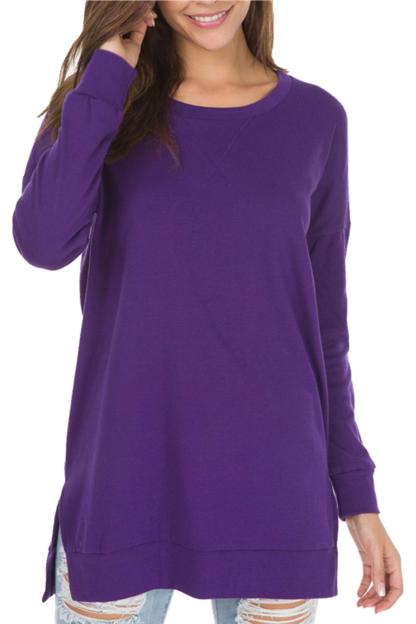 New Long Sleeve Side Slit Loose Tops (Buy 3 Free Shipping)