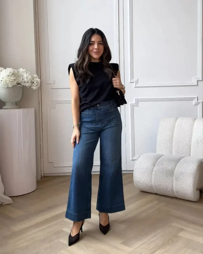 Tummy Control Cropped Wide-Leg Jeans(BUY 2 FREE SHIPPING)