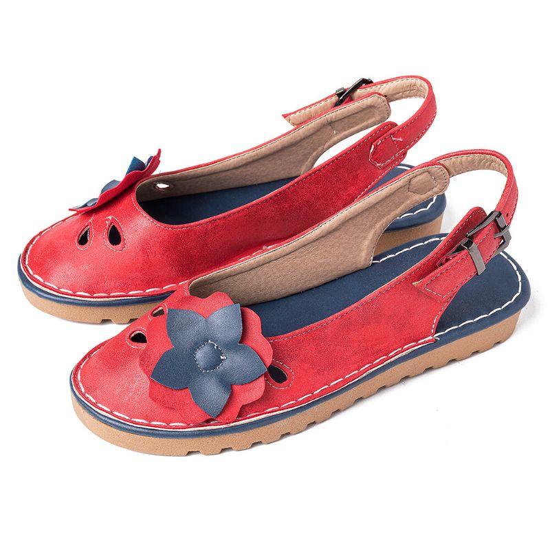 Hollow round toe flower women's sandals