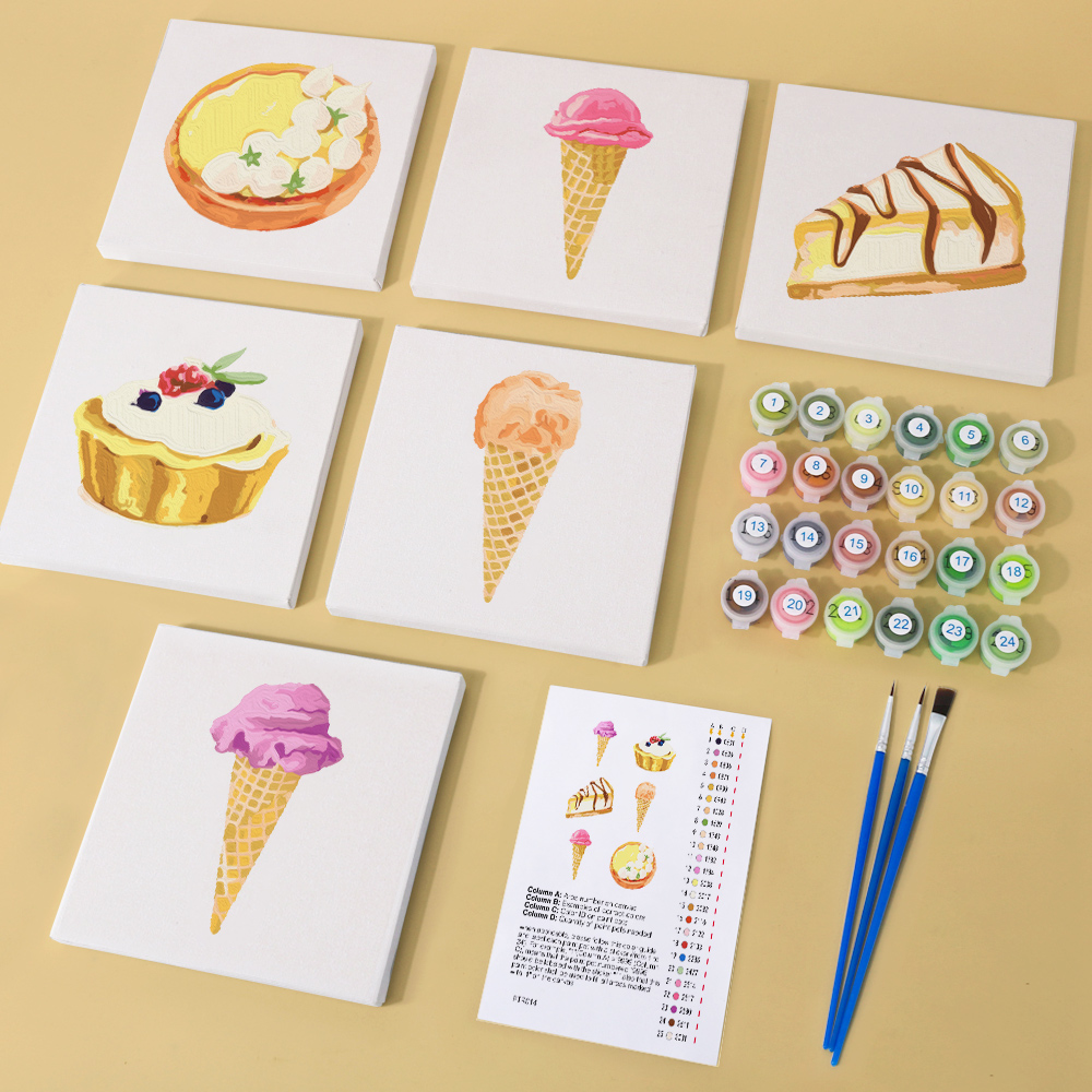 6 pieces, cake desktop accessories digital mini painting set, 15x15cm/5.9x5.9 inches, handmade for family leisure, perfect gift for friends and family.