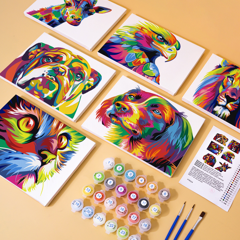 6 pieces, animal mini digital painting set, 15x20cm/5.9x7.8 inches, handmade, suitable for family leisure, is the perfect gift for family and friends.