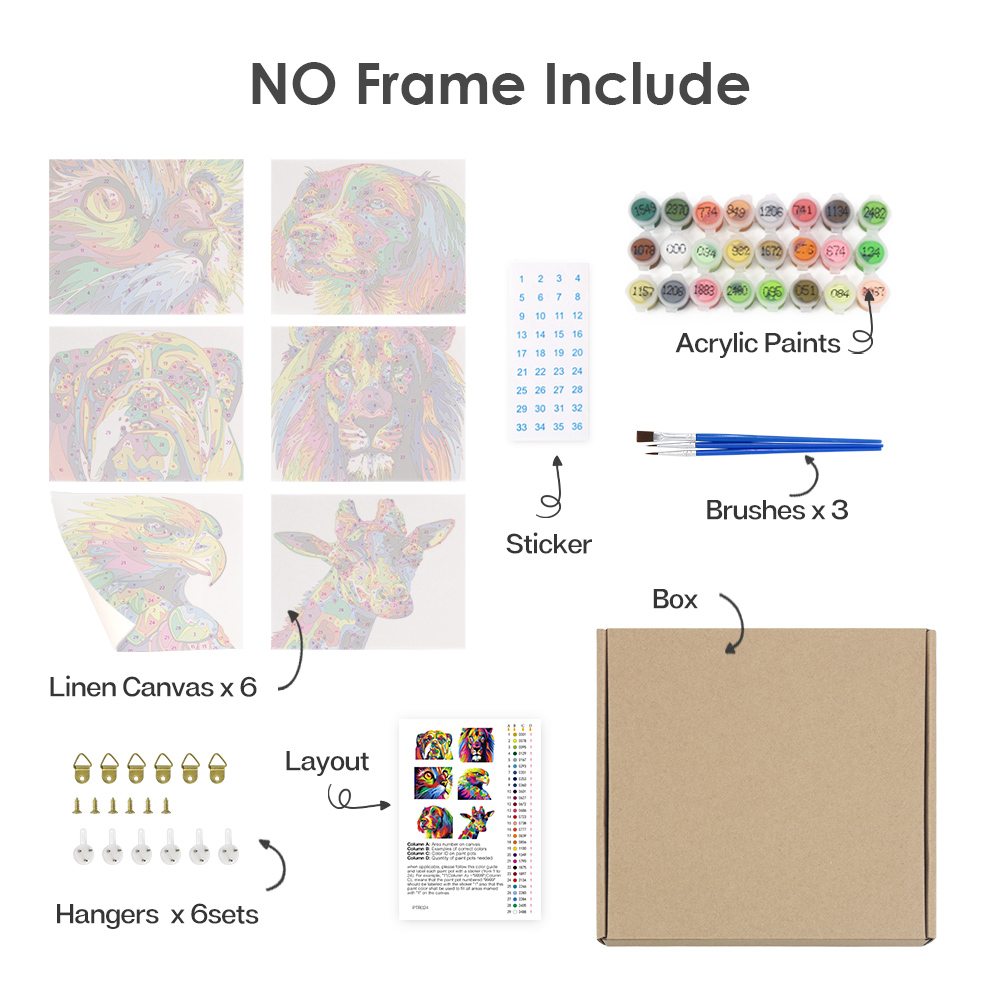 6 pieces, animal mini digital painting set, 15x20cm/5.9x7.8 inches, handmade, suitable for family leisure, is the perfect gift for family and friends.