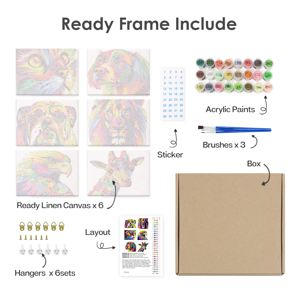 6 pieces, animal mini digital painting set, 15x20cm/5.9x7.8 inches, handmade, suitable for family leisure, is the perfect gift for family and friends.
