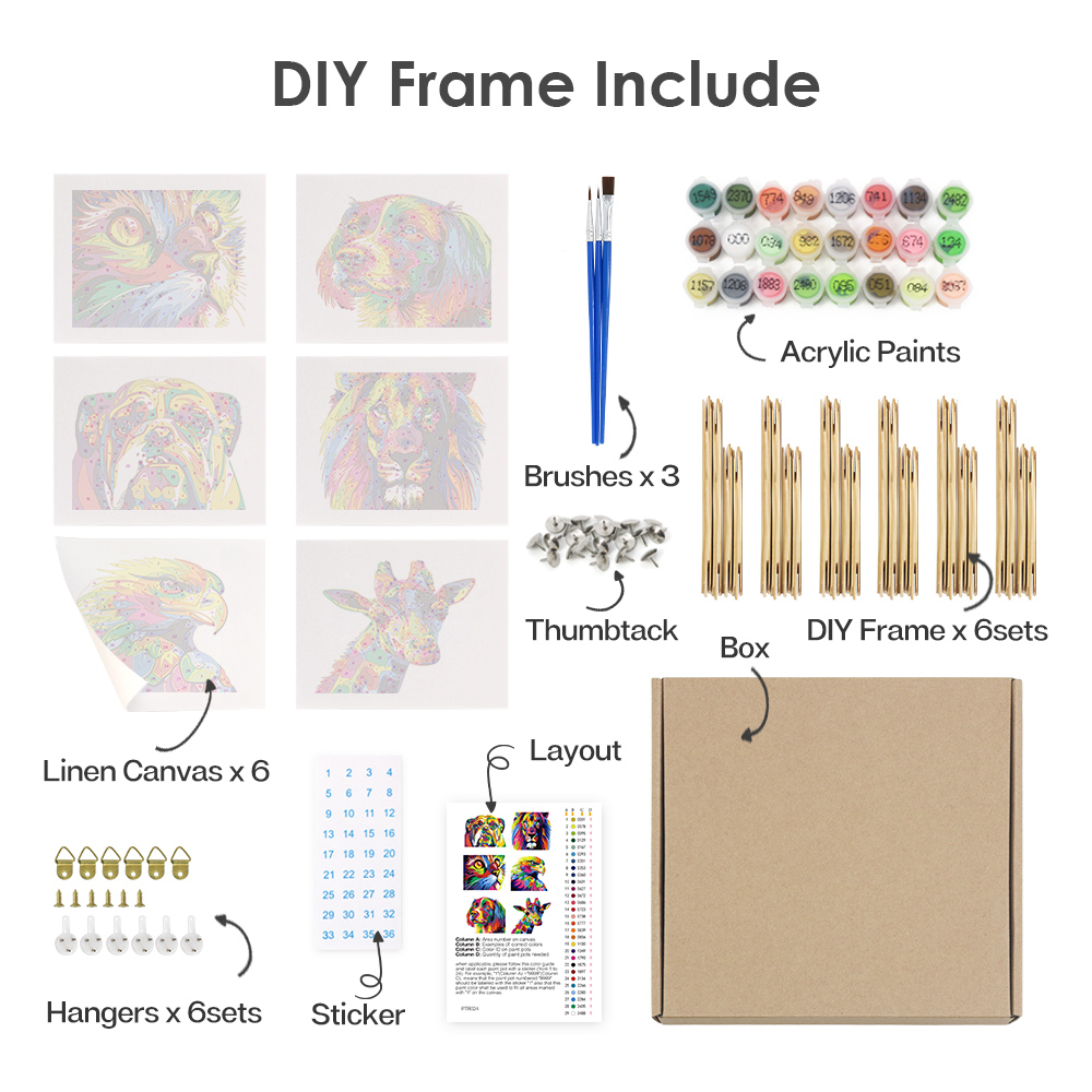6 pieces, animal mini digital painting set, 15x20cm/5.9x7.8 inches, handmade, suitable for family leisure, is the perfect gift for family and friends.