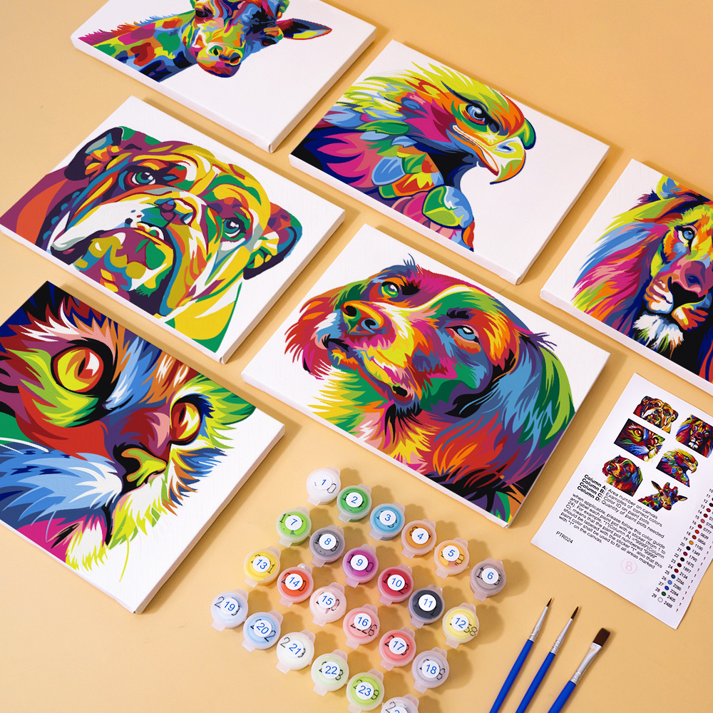 6 pieces, animal mini digital painting set, 15x20cm/5.9x7.8 inches, handmade, suitable for family leisure, is the perfect gift for family and friends.