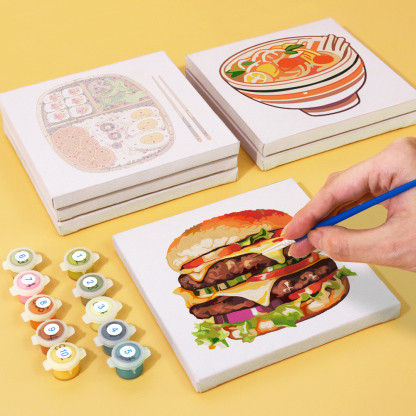 6 pieces, digital mini painted set of food desktop accessories, 15x15cm/5.9x5.9 inches, handmade for family leisure, perfect gift for friends and family.