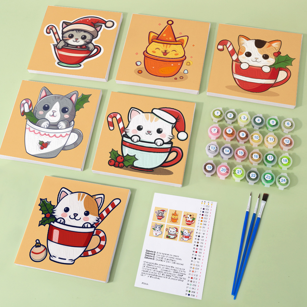 6 pieces, cute cat accessory digital mini painted set, 15x15cm/5.9x5.9 inches, handmade for home leisure, perfect gift for family and friends.