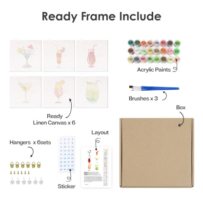 6 pieces, summer beverage desktop accessories digital mini painted set, 15x15cm/5.9x5.9 inches, handmade for family leisure, perfect gift for friends and family.