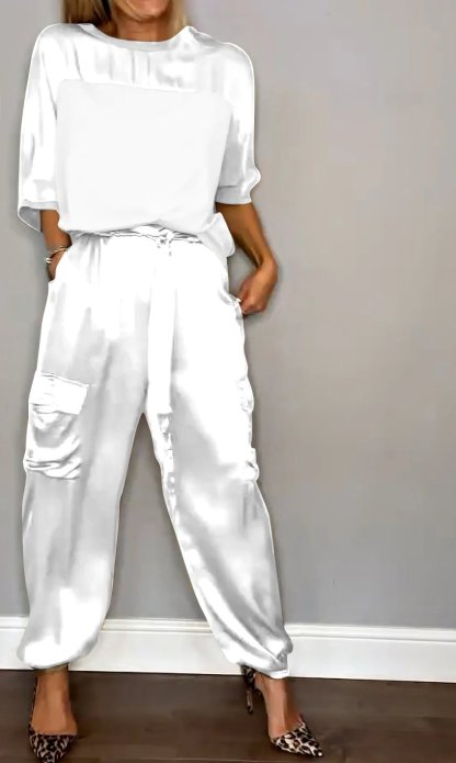 👗Smooth Satin Half-sleeved Top and Pants Set💝