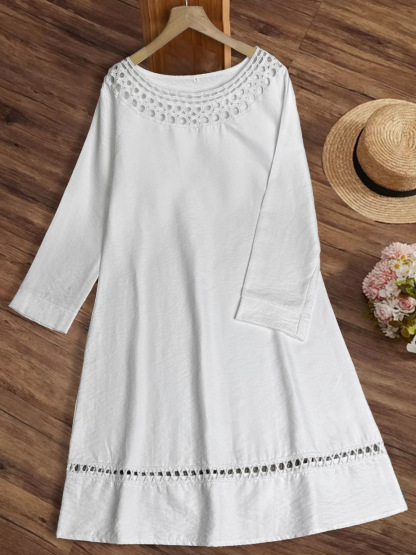 Women's Cotton Linen Dress Summer Shirt Dress Short Sleeve Midi Length Button Down Shirt Dresses Bussiness Work Dress