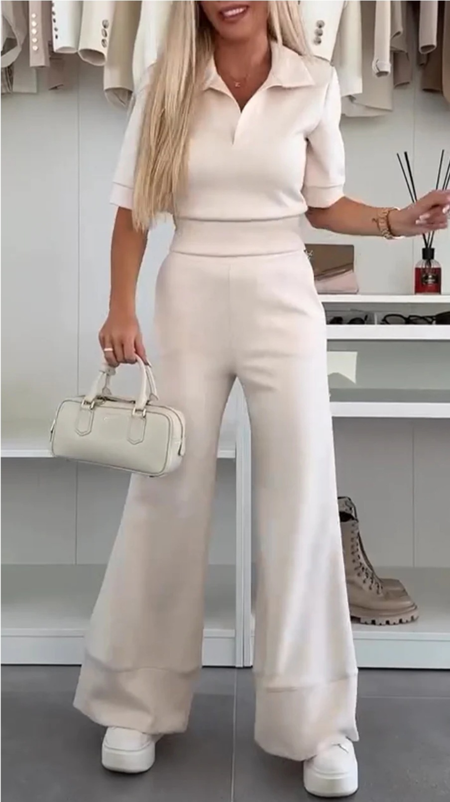 Women's new casual suit short-sleeved plain high-waist wide-leg pants