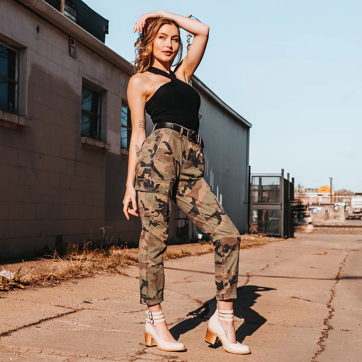 Back zipper thick high heel square heel shallow buckle women's shoes