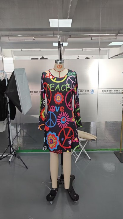Dresses For Women Hippie Printed Elastic Dress 2023 Women's Autumn Skirt Womens Dress