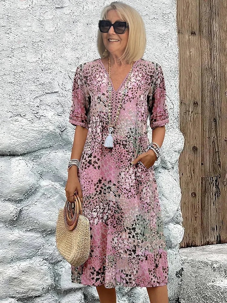 Vacation DRESS Women's Short Sleeve Summer Leopard Lace Dress