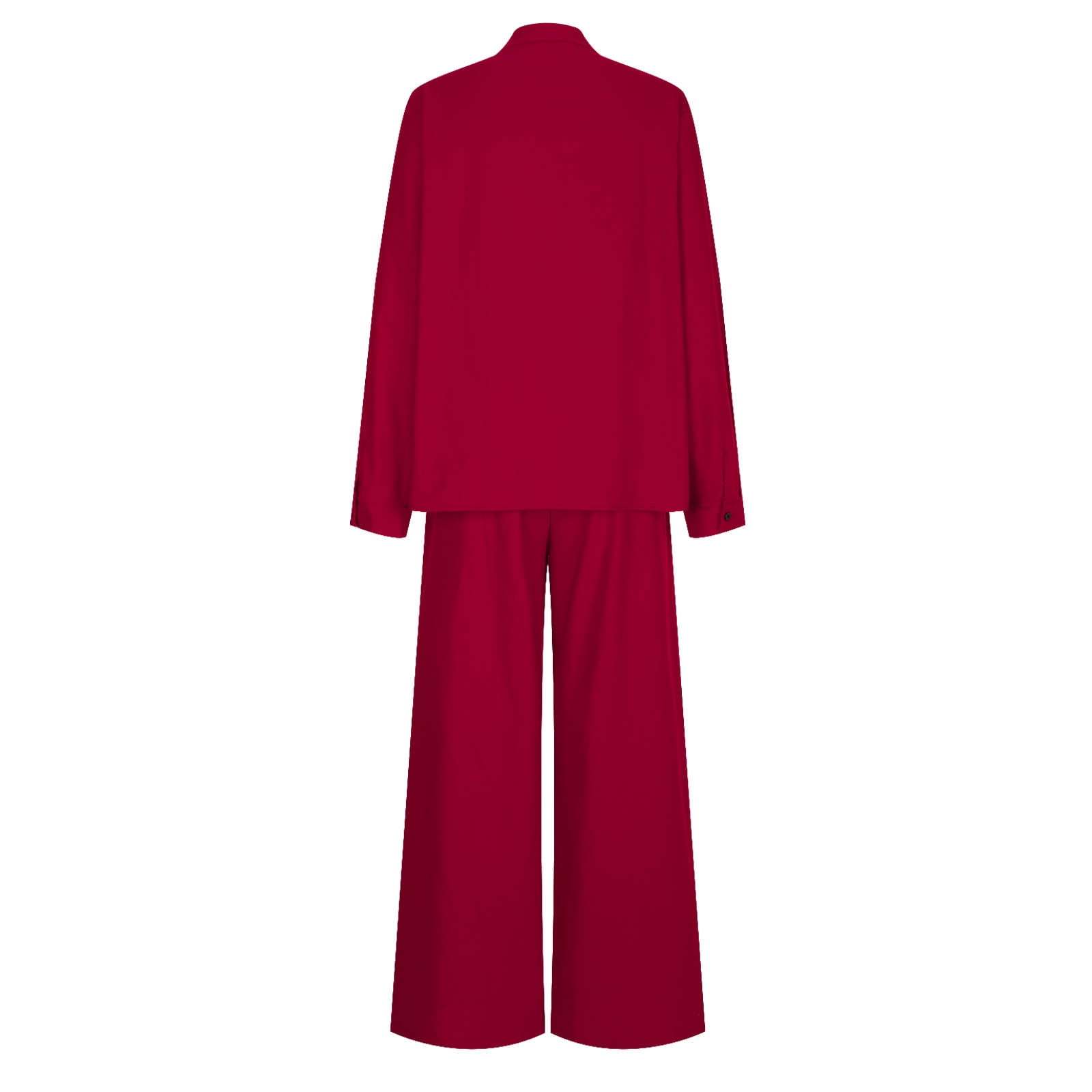Women's Two Piece Outfits Cotton Linen Pants Sets Casual Long Sleeve Button Down Henley Tops and Pants Lounge Sets Red XXL 12