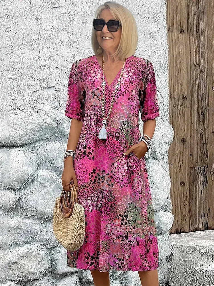 Vacation DRESS Women's Short Sleeve Summer Leopard Lace Dress
