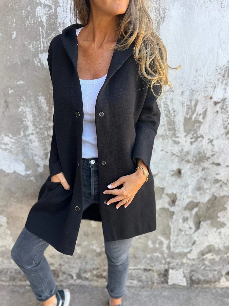 Autumn And Winter Solid Color Casual Single Bretted Hooded Jacket Jacket