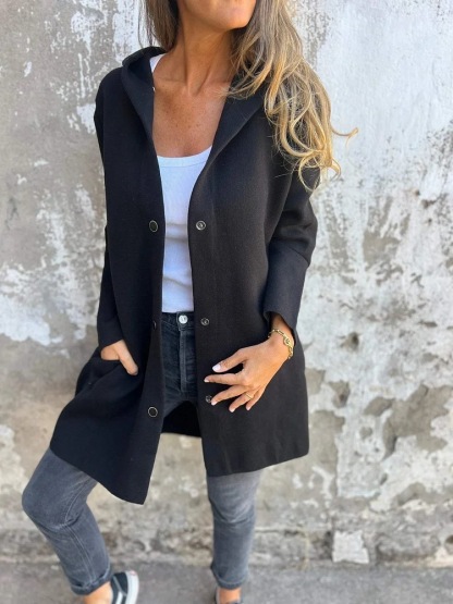 Autumn And Winter Solid Color Casual Single Bretted Hooded Jacket Jacket