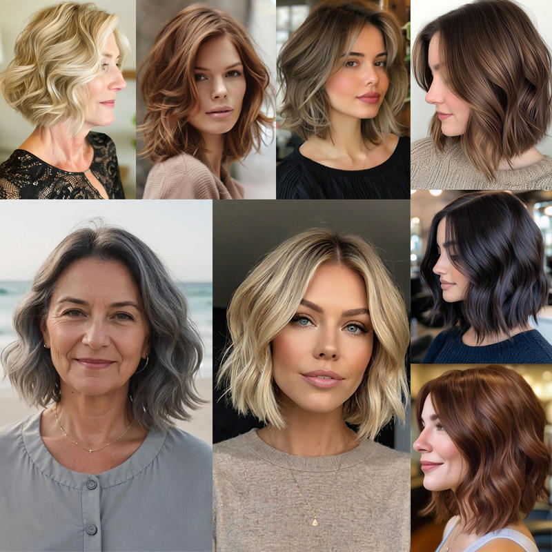 【HOT SALE】| Shaggy Wavy Bob | Balayage | Layered hair Natural Hair Topper | Can Be Hot Roll and Dyed | Add Hair Volume Instantly | Easy to wear