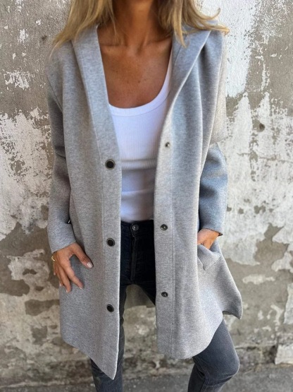 Autumn And Winter Solid Color Casual Single Bretted Hooded Jacket Jacket