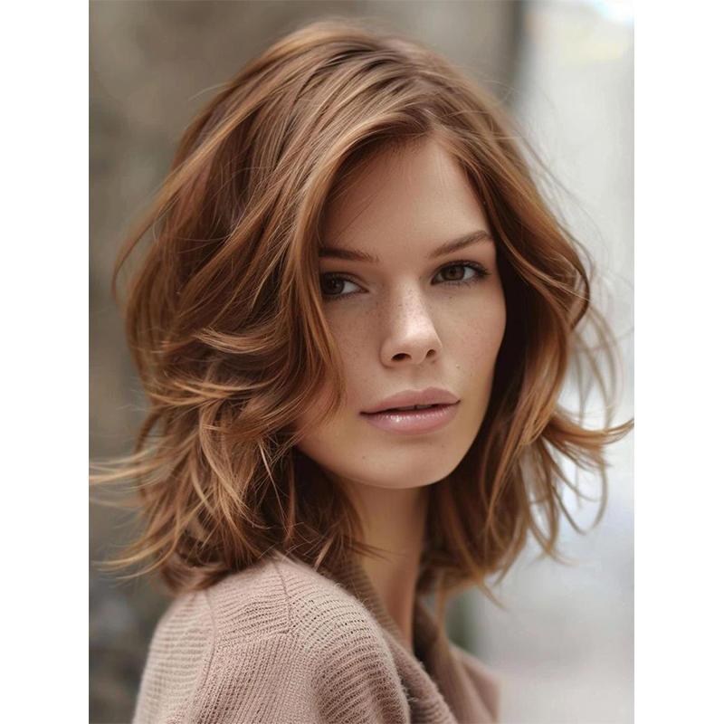 【HOT SALE】| Shaggy Wavy Bob | Balayage | Layered hair Natural Hair Topper | Can Be Hot Roll and Dyed | Add Hair Volume Instantly | Easy to wear