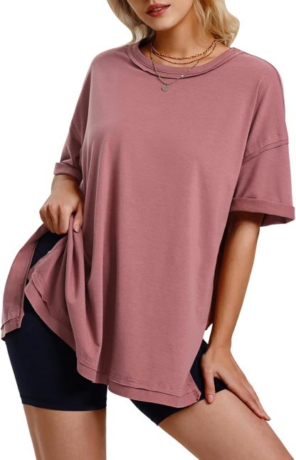 Womens Summer Oversized T Shirts 2025 Casual Short Sleeve Loose Maternity Tops Crewneck Tunic Plus Gym Workout Top