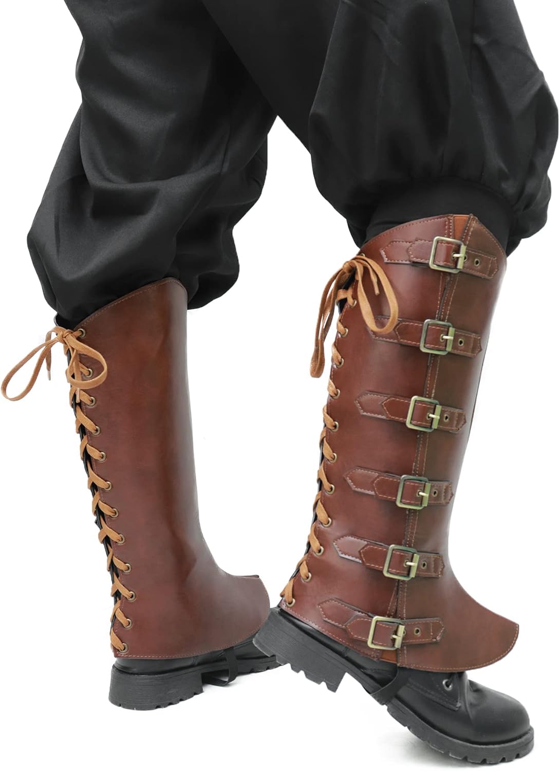 Medieval Viking PU belt buckle lace-up shoe covers and leg covers
