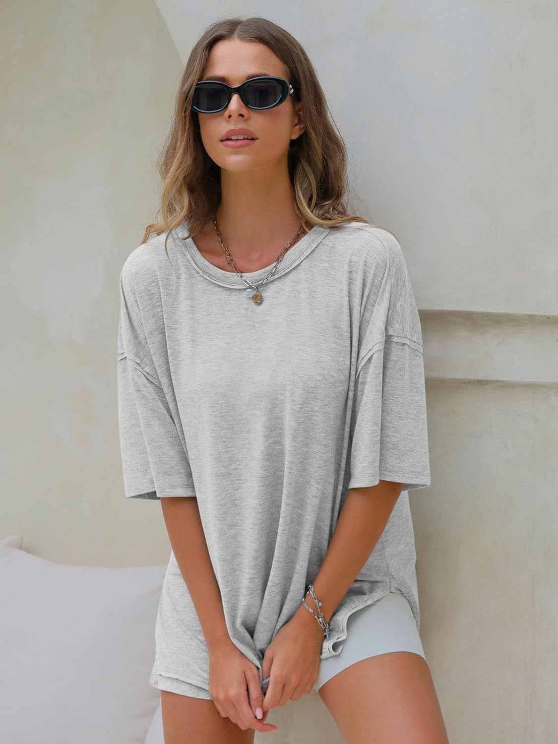 Womens Summer Oversized T Shirts 2025 Casual Short Sleeve Loose Maternity Tops Crewneck Tunic Plus Gym Workout Top