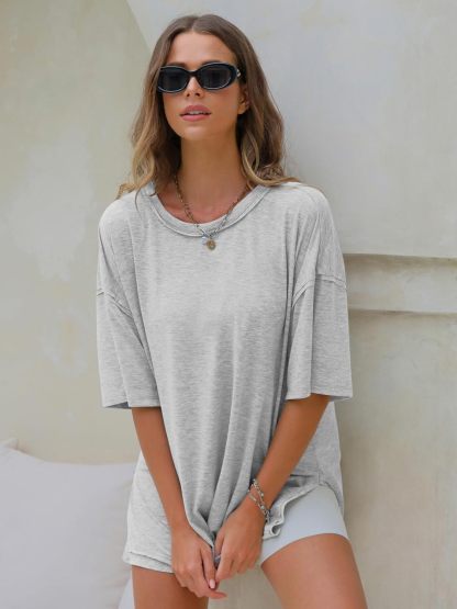 Womens Summer Oversized T Shirts 2025 Casual Short Sleeve Loose Maternity Tops Crewneck Tunic Plus Gym Workout Top