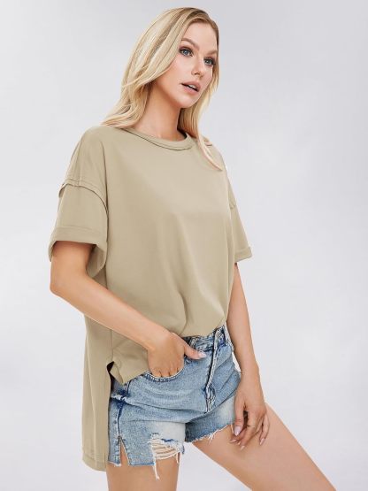 Womens Summer Oversized T Shirts 2025 Casual Short Sleeve Loose Maternity Tops Crewneck Tunic Plus Gym Workout Top