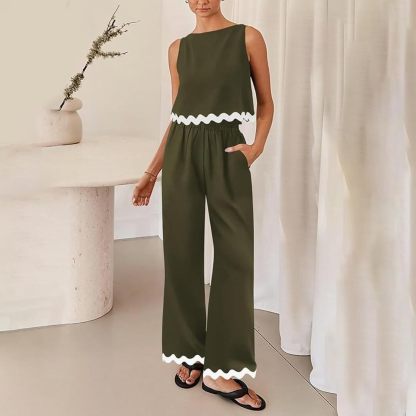Matching Lounge Set Women Summer Plus Size Wide Leg Pants Sleeveless Lounge Set Stylish Comfy Jogger Loungewear Set
