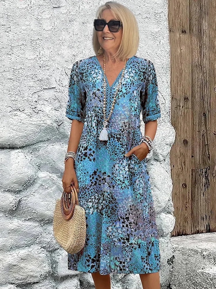 Vacation DRESS Women's Short Sleeve Summer Leopard Lace Dress