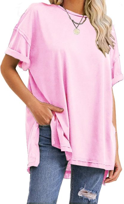 Womens Summer Oversized T Shirts 2025 Casual Short Sleeve Loose Maternity Tops Crewneck Tunic Plus Gym Workout Top