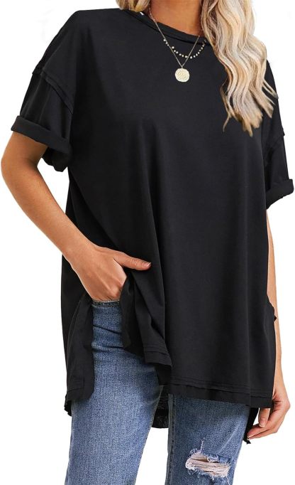 Womens Summer Oversized T Shirts 2025 Casual Short Sleeve Loose Maternity Tops Crewneck Tunic Plus Gym Workout Top