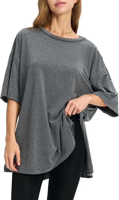 Womens Summer Oversized T Shirts 2025 Casual Short Sleeve Loose Maternity Tops Crewneck Tunic Plus Gym Workout Top