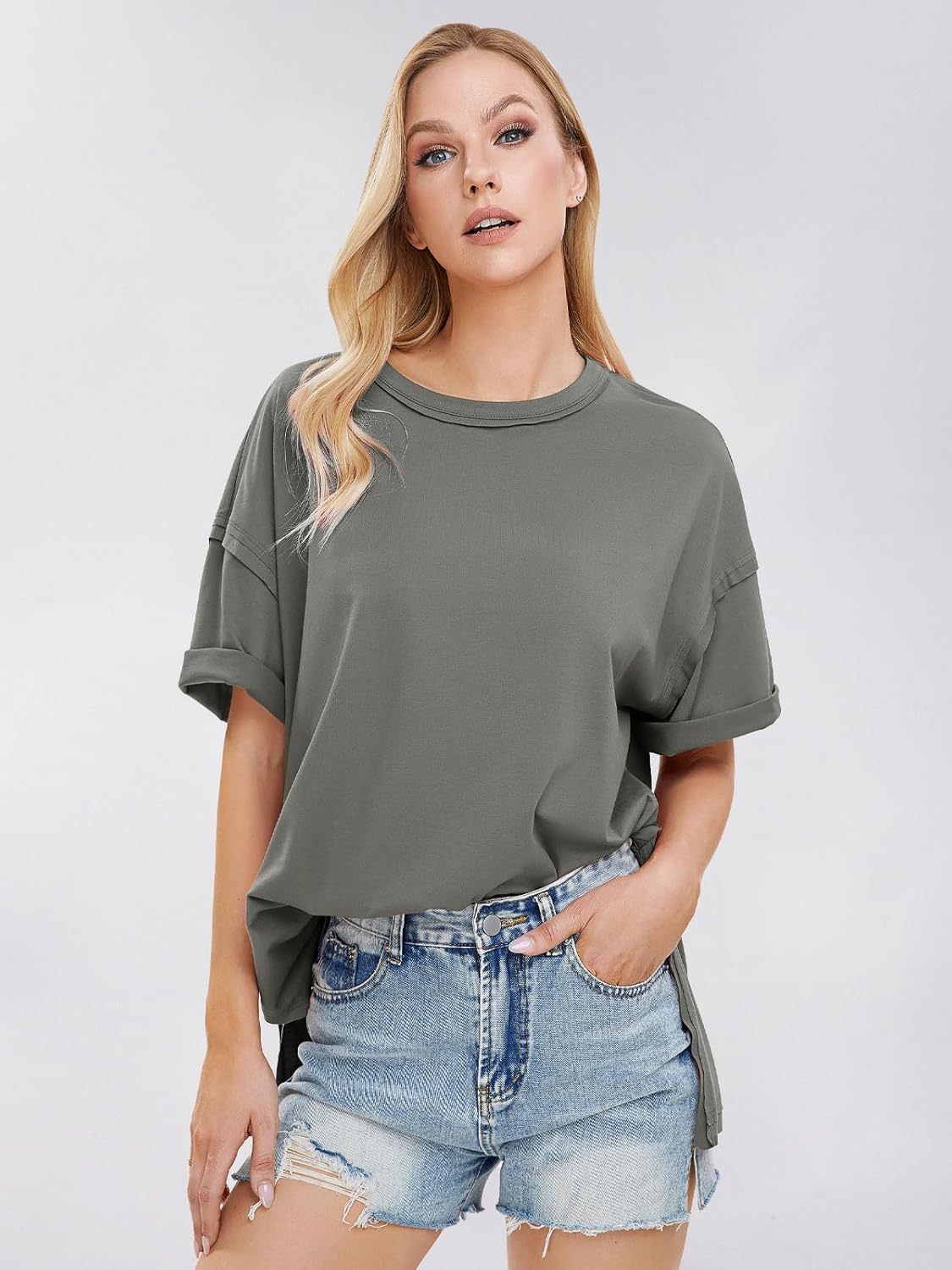 Womens Summer Oversized T Shirts 2025 Casual Short Sleeve Loose Maternity Tops Crewneck Tunic Plus Gym Workout Top