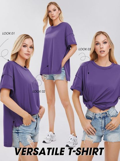Womens Summer Oversized T Shirts 2025 Casual Short Sleeve Loose Maternity Tops Crewneck Tunic Plus Gym Workout Top