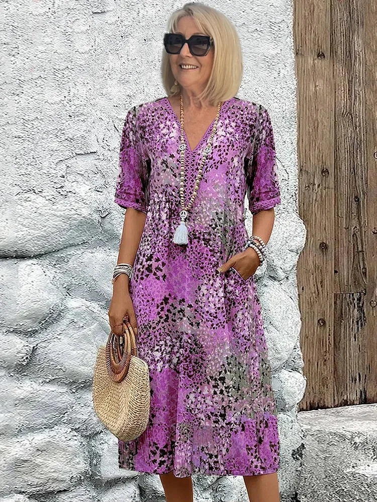 Vacation DRESS Women's Short Sleeve Summer Leopard Lace Dress