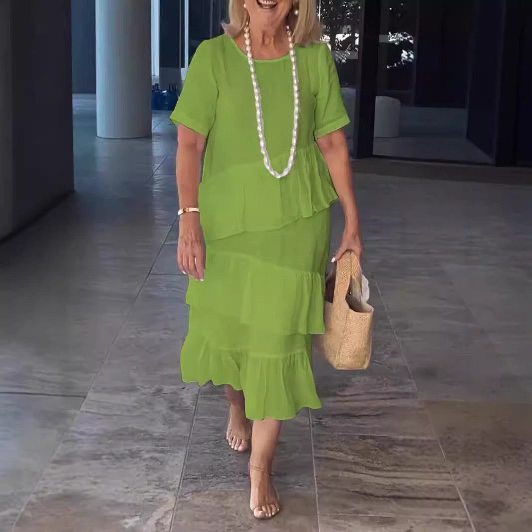 Cotton linen short sleeve dress