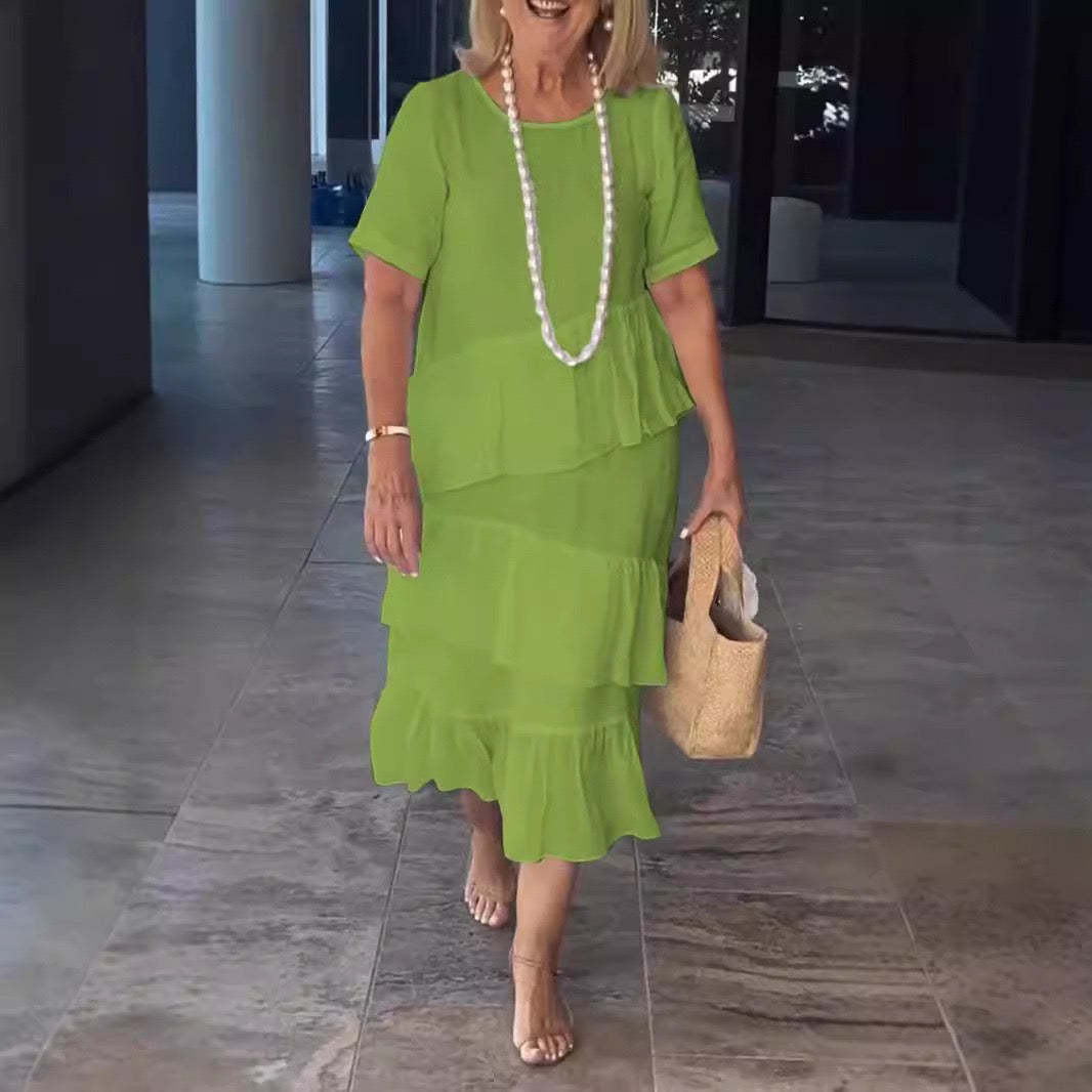 Cotton linen short sleeve dress