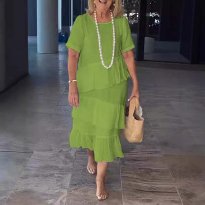 Cotton linen short sleeve dress